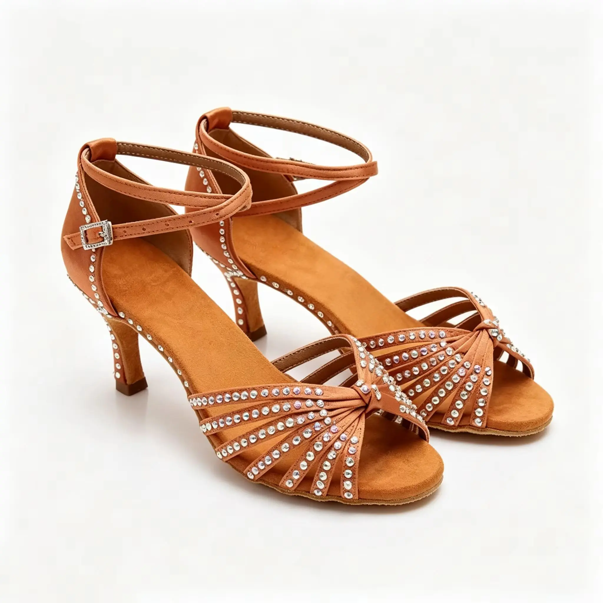 Women's Satin Rhinestone Latin Dance Shoes Twist Knot Sandals with Metal Buckle for Salsa Cha-Cha Rumba Ballroom Party Dancing