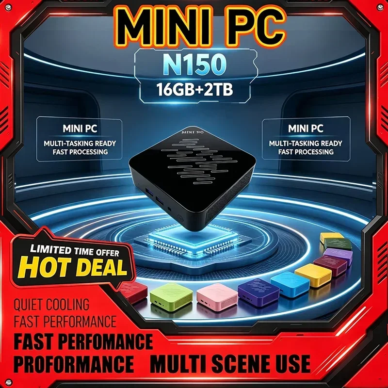 New 13‑Color Optional Intel N150 Mini PC 16GB RAM WiFi 6 Bluetooth Output Windows 11 Compact Desktop PC for Gaming Office Work