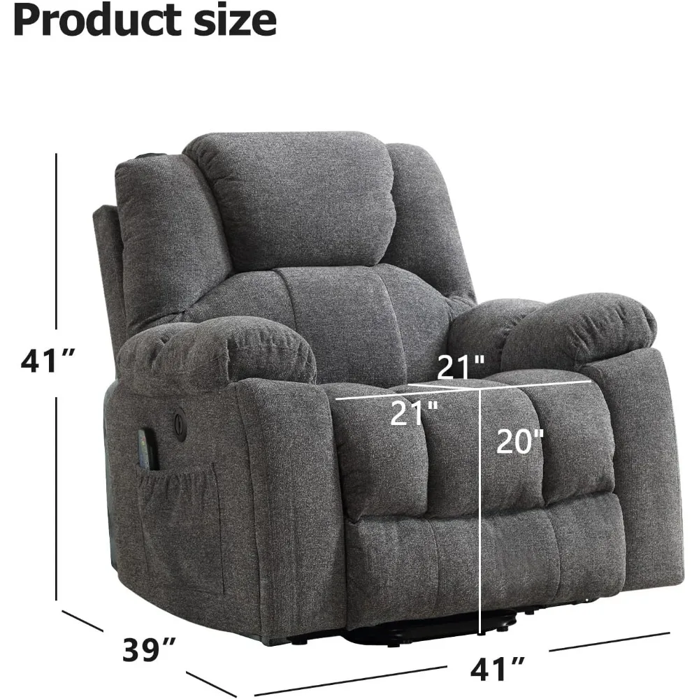 Home Large Power Lift Recliner with Massage and Heat for Elderly, Electric Chair with USB Port, 2 Hidden Cup Holders, Recliner