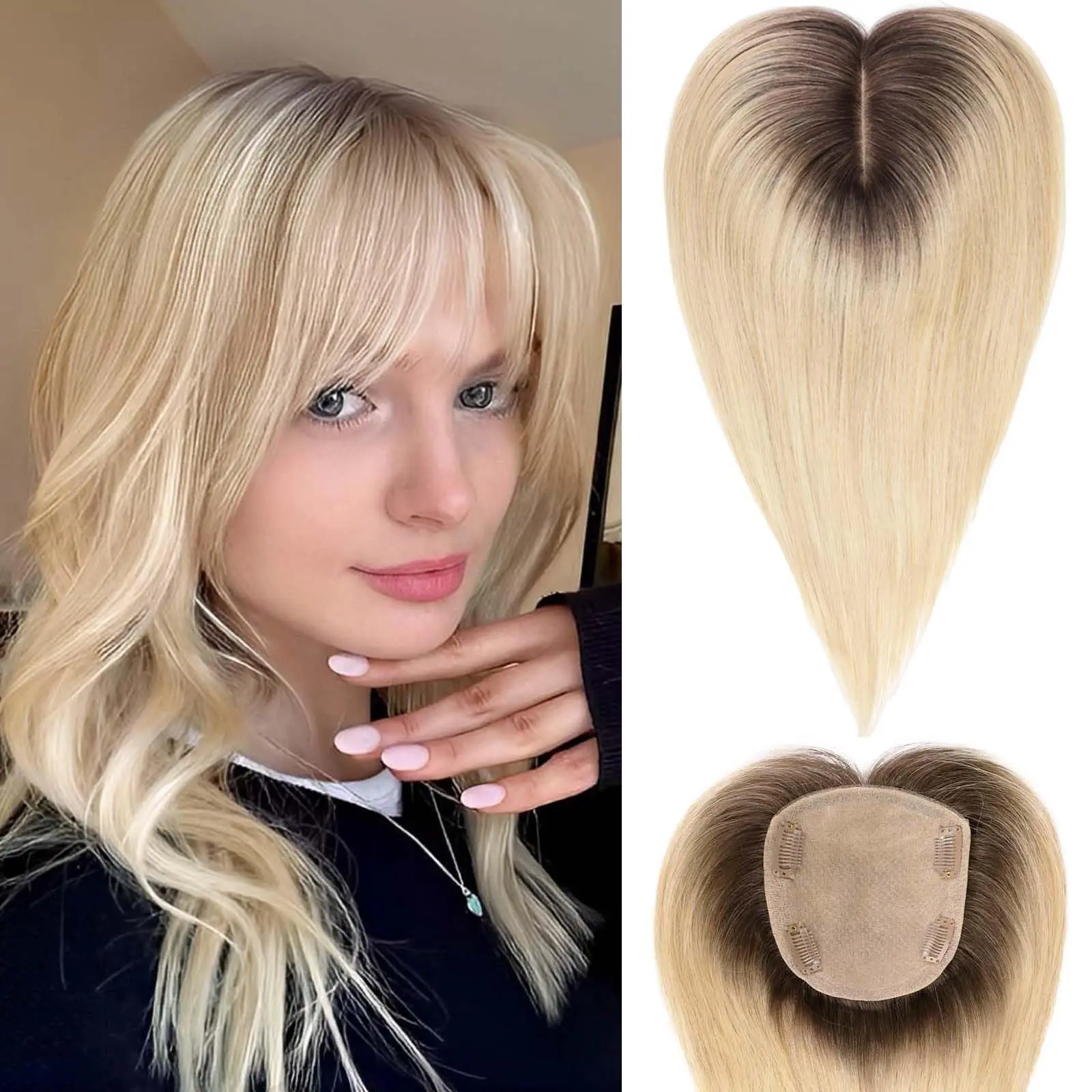 

100% человеческие волосы Remy Tooers, шелковые заколки Bae, золотисто-коричневые блондинки, смешанные человеческие шиньоны для женщин, 12-дюймовые накладные накладки