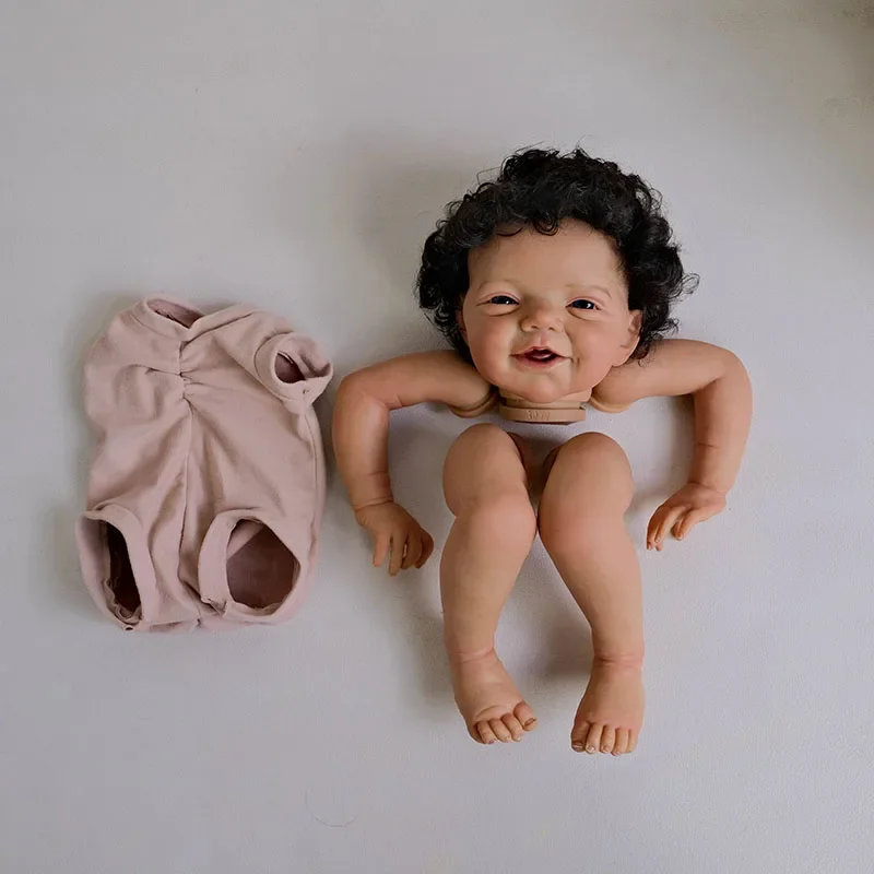 

18inch Already Painted Charlie in Dark Brown Skin Lifelike Reborn Doll Parts Baby 3D Painting with Cloth Body Included