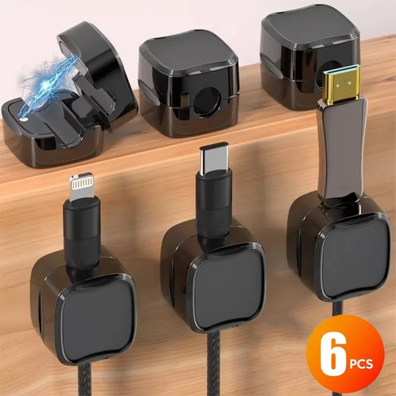6pcs Magnetic Cable Clip Cable Adjustable Cord Holder Desk Cable Management Wire Keeper Cable Organizer USB Charging Line Holder