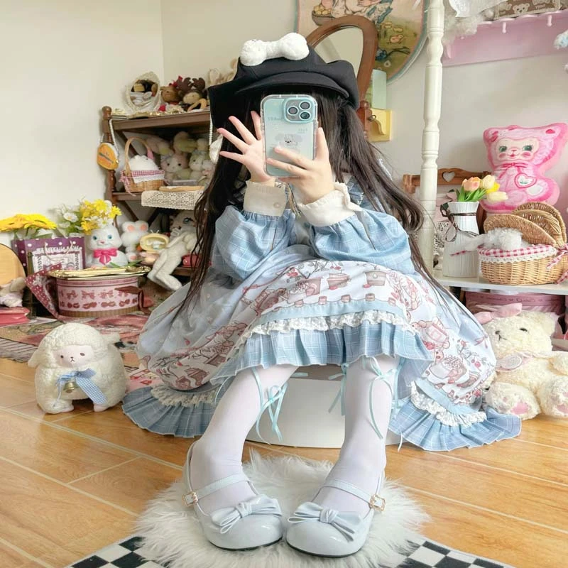 Soft Girl Round Head Cute Bow Lolita Mid Heel 3.5cm Loli Shoes Kawaii Sweet Girls Japanese Jk Style Women Shoes