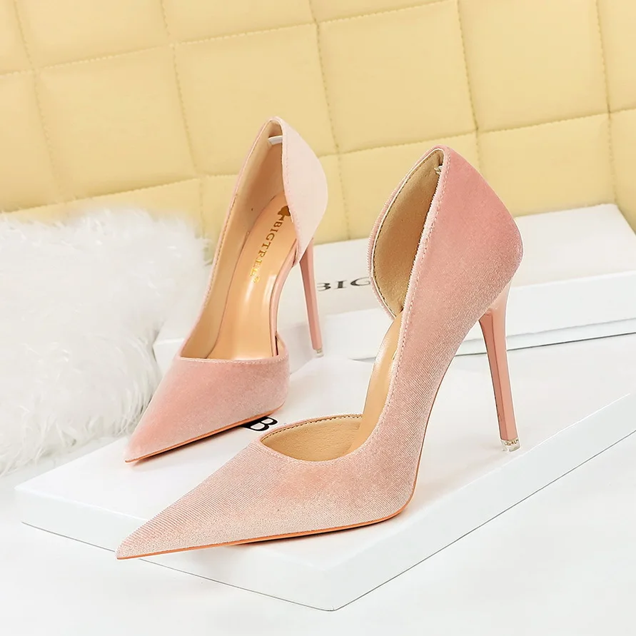 Fashion Style Banquet Slim Heels Shallow Mouth Pointed Side Hollow Xishi Suede High Heel Single Women Shoes Pumps туфли женские