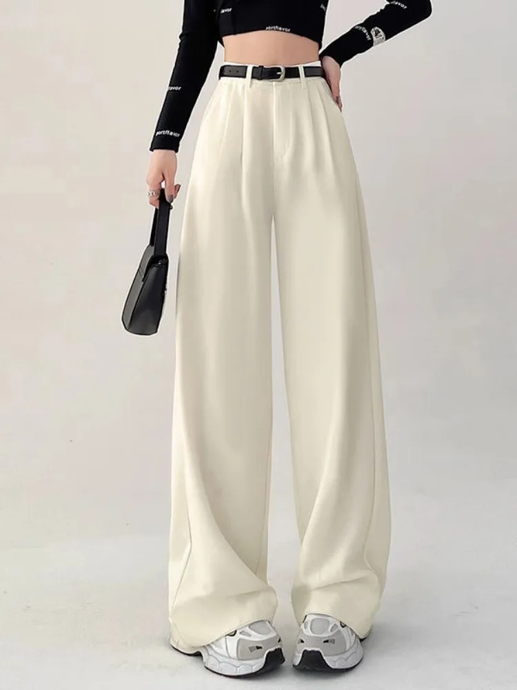 HOUZHOU pantalones de traje holgados Vintage para mujer, pantalones de cintura alta de gran tamaño, moda clásica coreana, oficina, Harajuku, elegante