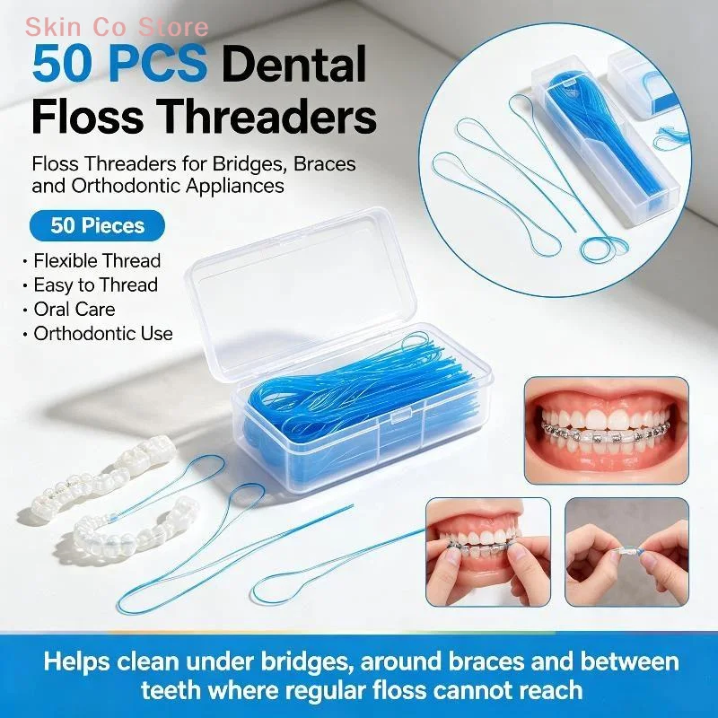 [CO]50Pcs Dental Floss Threader Braces Guide Thread Wire Oral Cleaning Tool For Teeth Bridge Crown Daily Dental Care[CO]