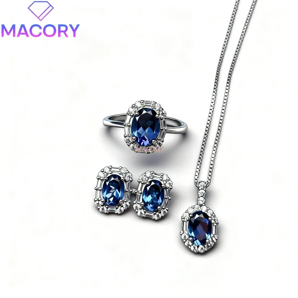 New fashion 925 sterling silver natural London blue topaz set luxury jewellery accessory with deep refined and elegant colour