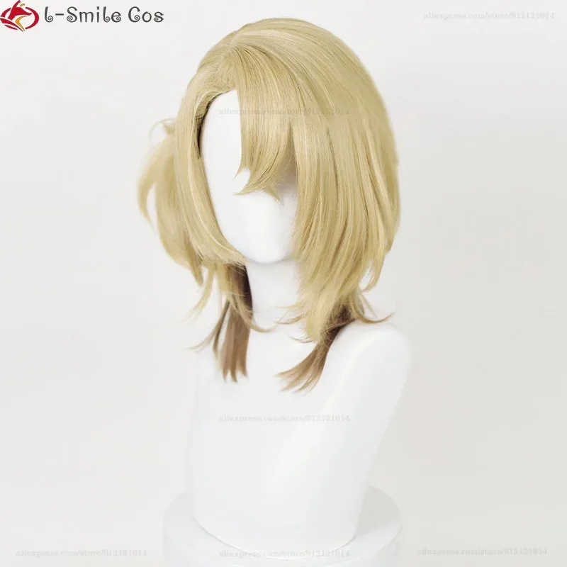 Vtuber NIJISANJI Luca Kaneshiro peluca de Cosplay amarillo dorado pelo sintético resistente al calor pelucas de fiesta de Halloween de Anime + gorro de peluca