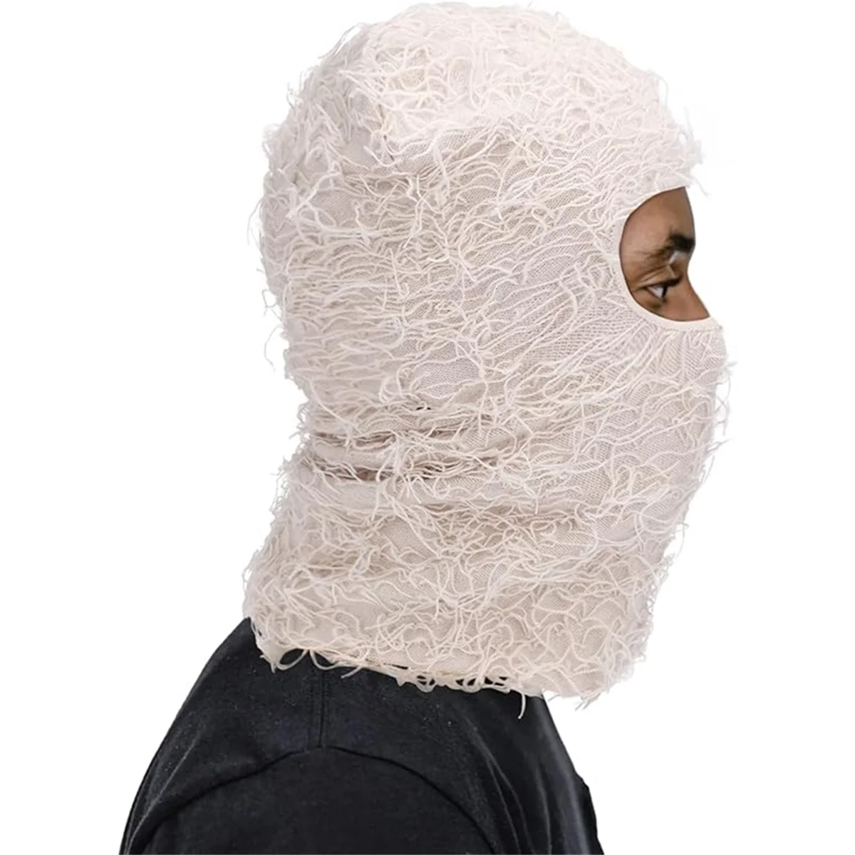 Distressed Ski Mask Full Face Knitted Fuzzy Yeat Shiesty Distress Mask for Men Women Gray