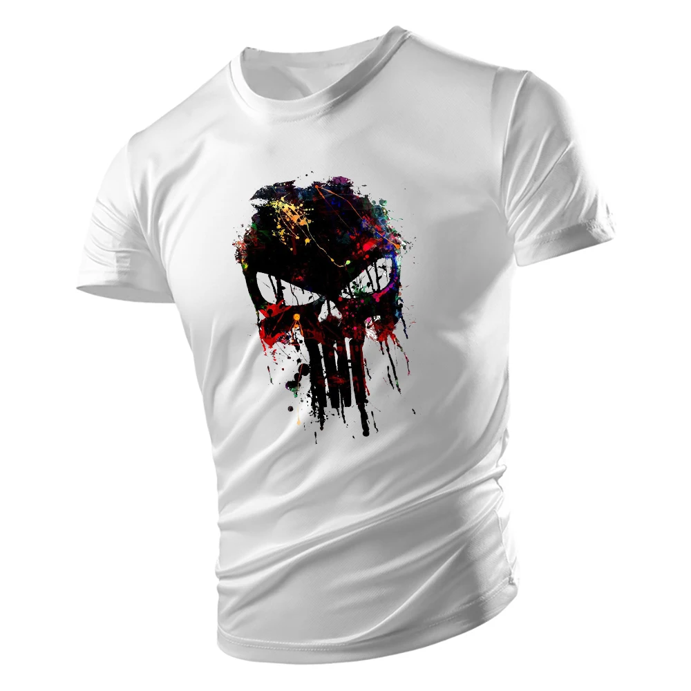 

Men's T-shirt casual sports fashion 2D printed skull adult crewneck short sleeve large size youth men's T-shirt loose quick dry