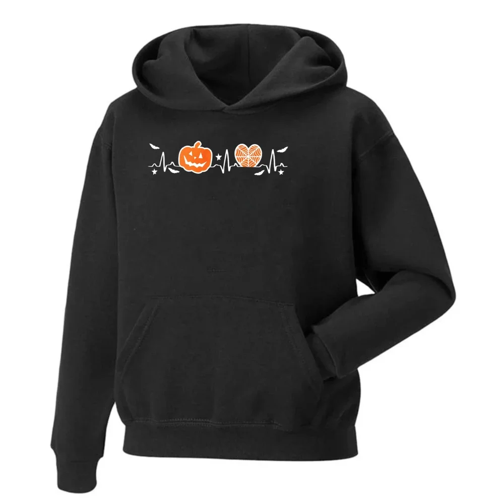 Halloween Hoodie Pumpkin Candy Corn Heartbeat Unisex Pullover Sweatshirt Cute Spooky Long Sleeve Streetwear Autumn Winter