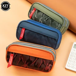 Dubbele rits camouflage canvas etui jongens meisje potlood tas school briefpapier tas studentenbenodigdheden pennenetui opbergzakken