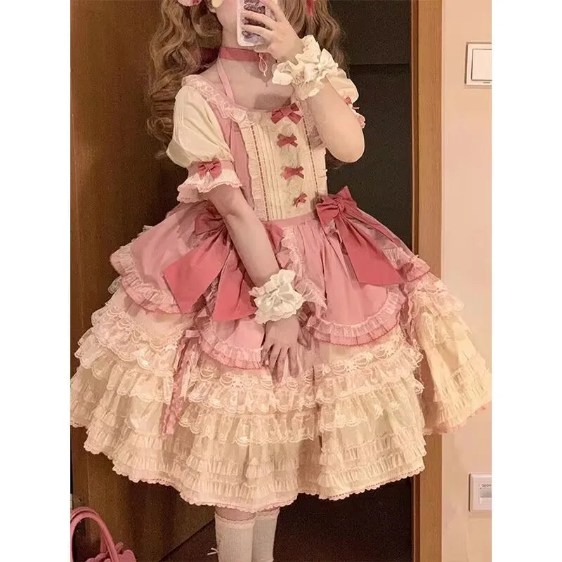 原宿系ドーパミンロリータプリンセスパフスリーブボウコスコミックショーキュートY2Kケーキドレス