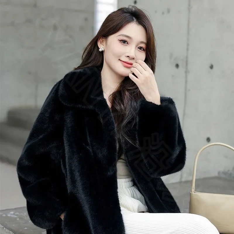 Casaco de pele sintética feminino inverno imitação de vison casaco de meia idade feminino casacos de vison de comprimento médio integrado casaco solto