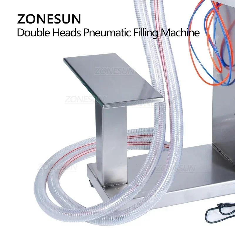 

ZONESUN Pneumatic Liquid Filling Machine Supply Standing 2 Nozzles Hand sanitizer Shampoo Oil Water Bottle Disinfectant Filler