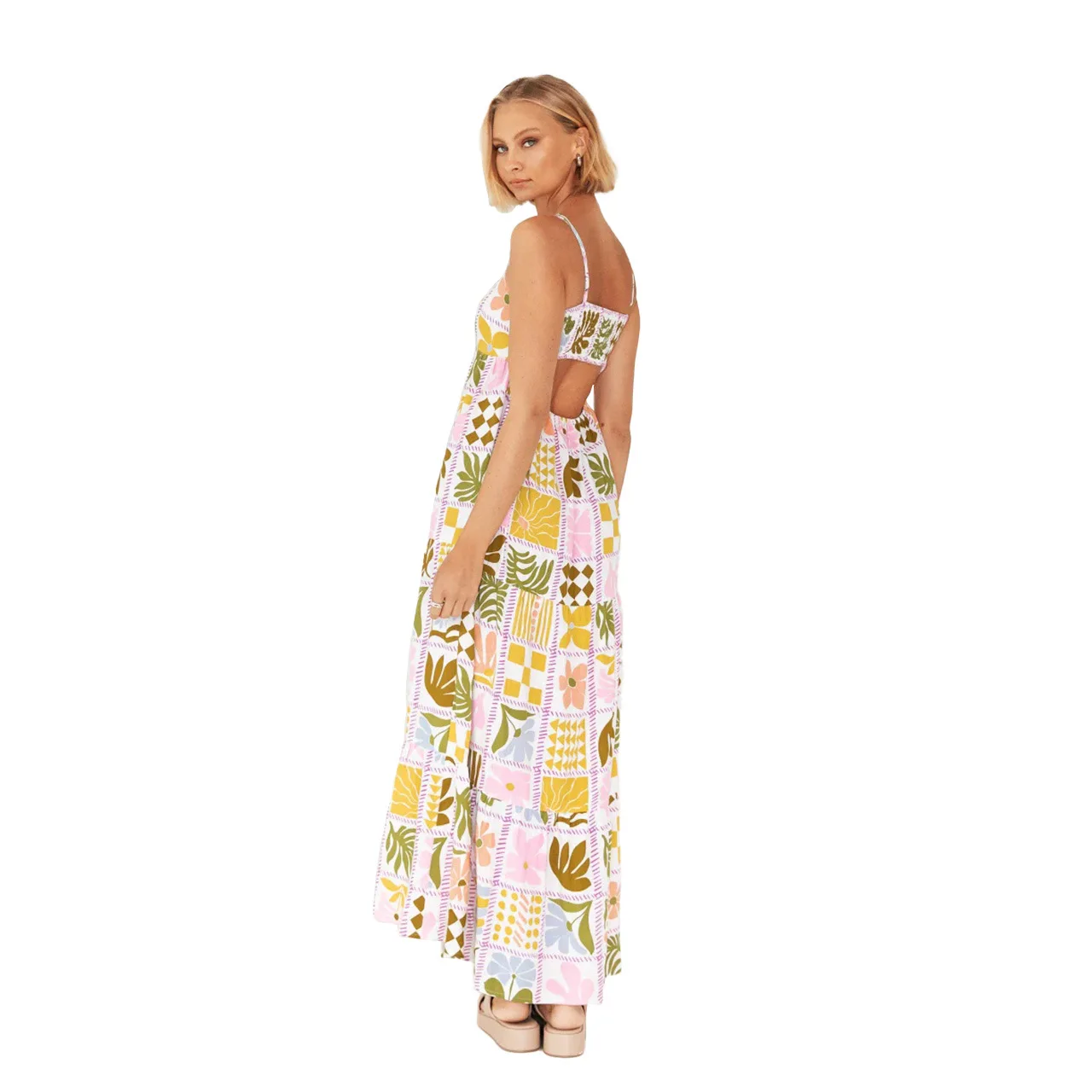 Fashionable Printed Personalized Back Hollow Suspender Maxi Strap Dresses  For Women Sleeveless A Line Vcation Party Beach Dress