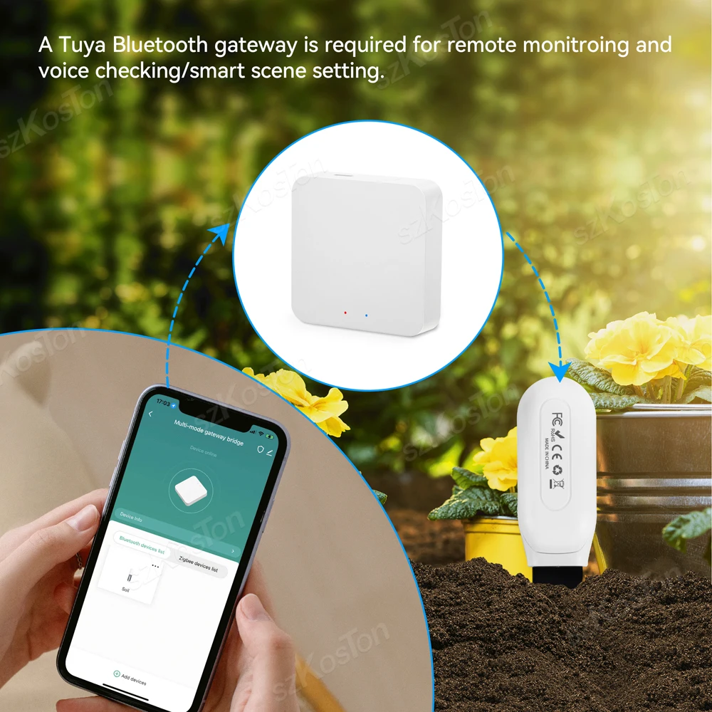 Tuya-Medidor de umidade do solo sem fio Smart Plant Soil Tester Monitor de umidade de temperatura Ferramenta de medição de plantas em vaso