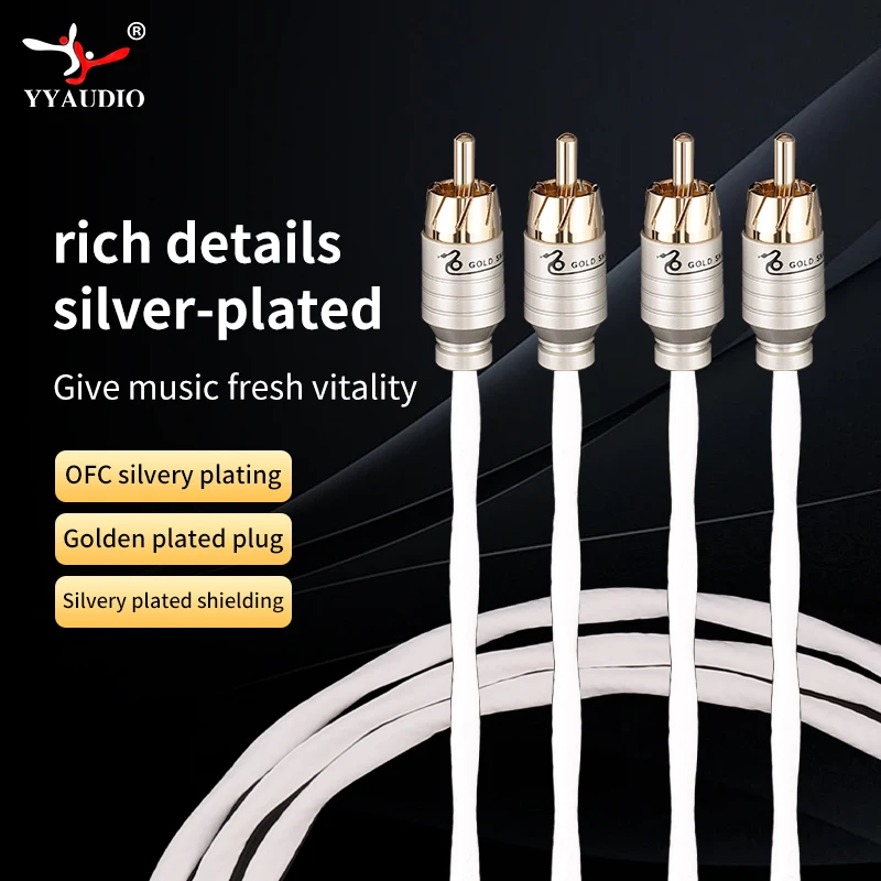YYAUDIO HiFi Silver Plated 2RCA to 2RCA Interconnect Line, 4 RCA Stereo Wire for Audio Amp & Loudspeaker