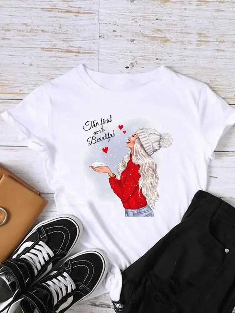 Lovely Gift Style Tree Trend Lady New Year Shirt Print Women Tee Christmas Holiday Top Fashion Clothing Clothes Graphic T-shirts