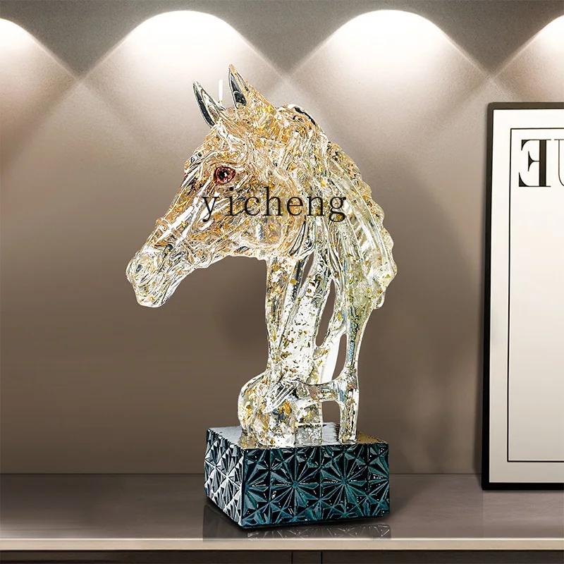 ZYA Transparent Horse Head Art Ornament High-End Sculpture for Living Room, Study, Entrance, Home Decor
