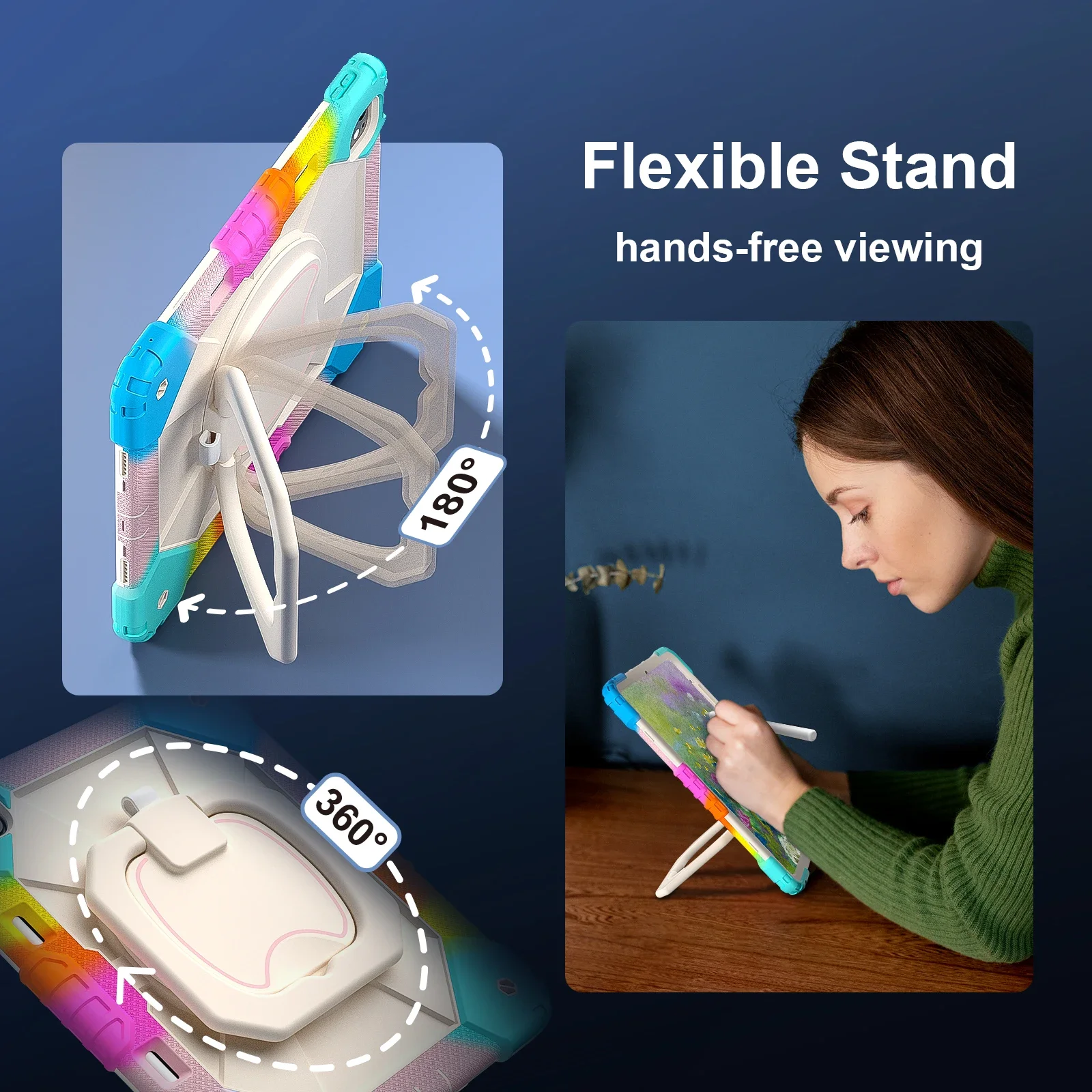 スタンド付き耐衝撃タブレットケース,360度回転,iPad 6,7,8,9,2022世代,pro,10.9,13,11,m4,mini,air 4,5,インチ