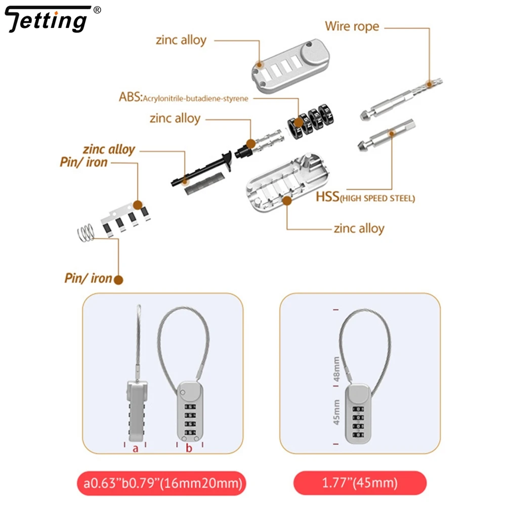 1 Piece 4 Digit Combination Code Number Lock With Spring Coil Wire Rope For Luggage Zipper Bag Backpack Suitcase Drawer Locks