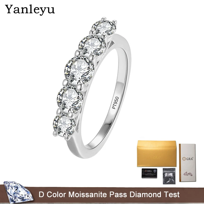 

Yanleyu Pure Solid PT950 Platinum Wedding Band Ring for Women 5pcs 9A Zircon Diamond Finger Ring Fine Jewelry Gift