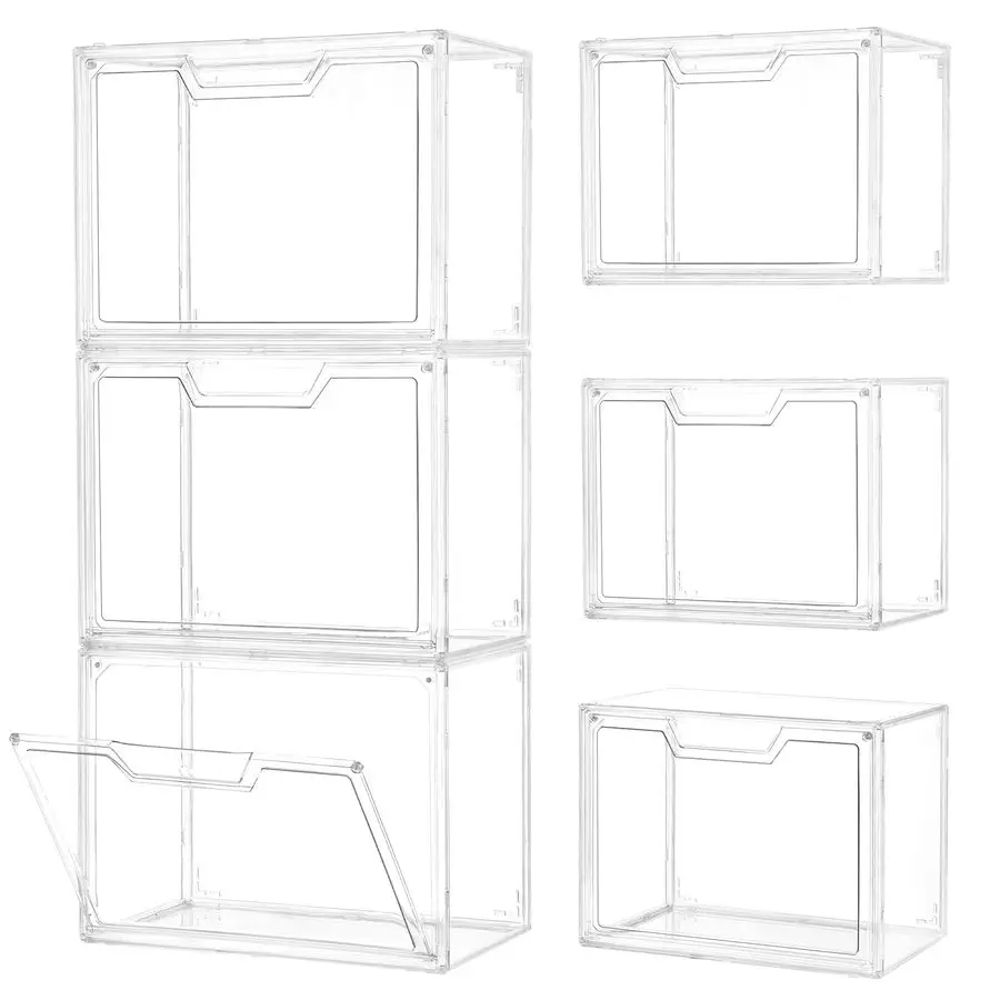 

Набор прозрачных контейнеров для хранения с крышками, контейнеры для хранения с магнитной дверцей, штабелируемые акриловые витрины для сумок, косметики