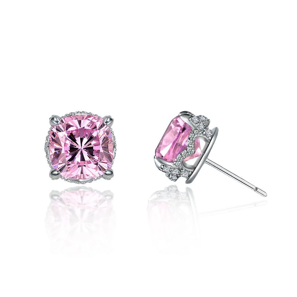 PuBang Fine Jewelry Solid 925 Sterling Silver Pink Sapphire Stud Earrings Created Moissanite for Women Party Gifts Drop Shipping