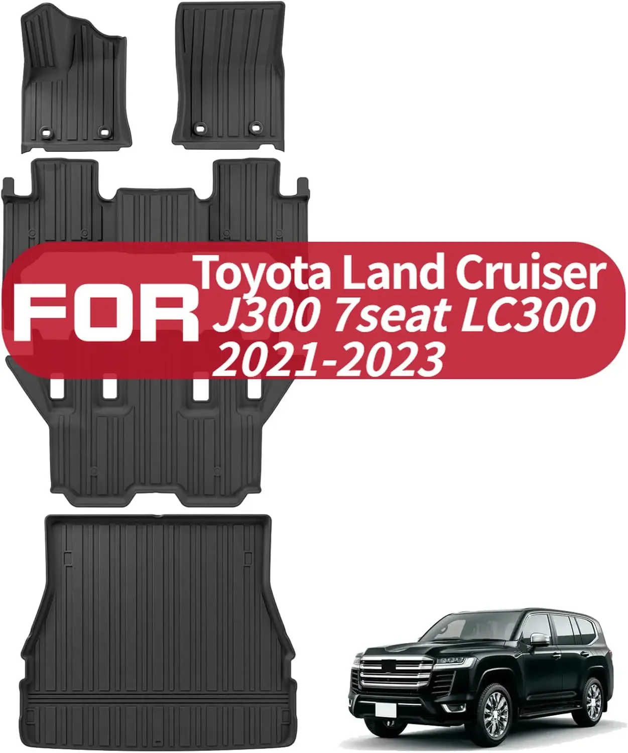 الحصير وبطانة البضائع مناسبة لتويوتا لاند كروزر J300 7 مقاعد LC300 2021-2023 بطانات الأرضية ملحقات حصيرة البضائع TPE جميع الأحوال الجوية