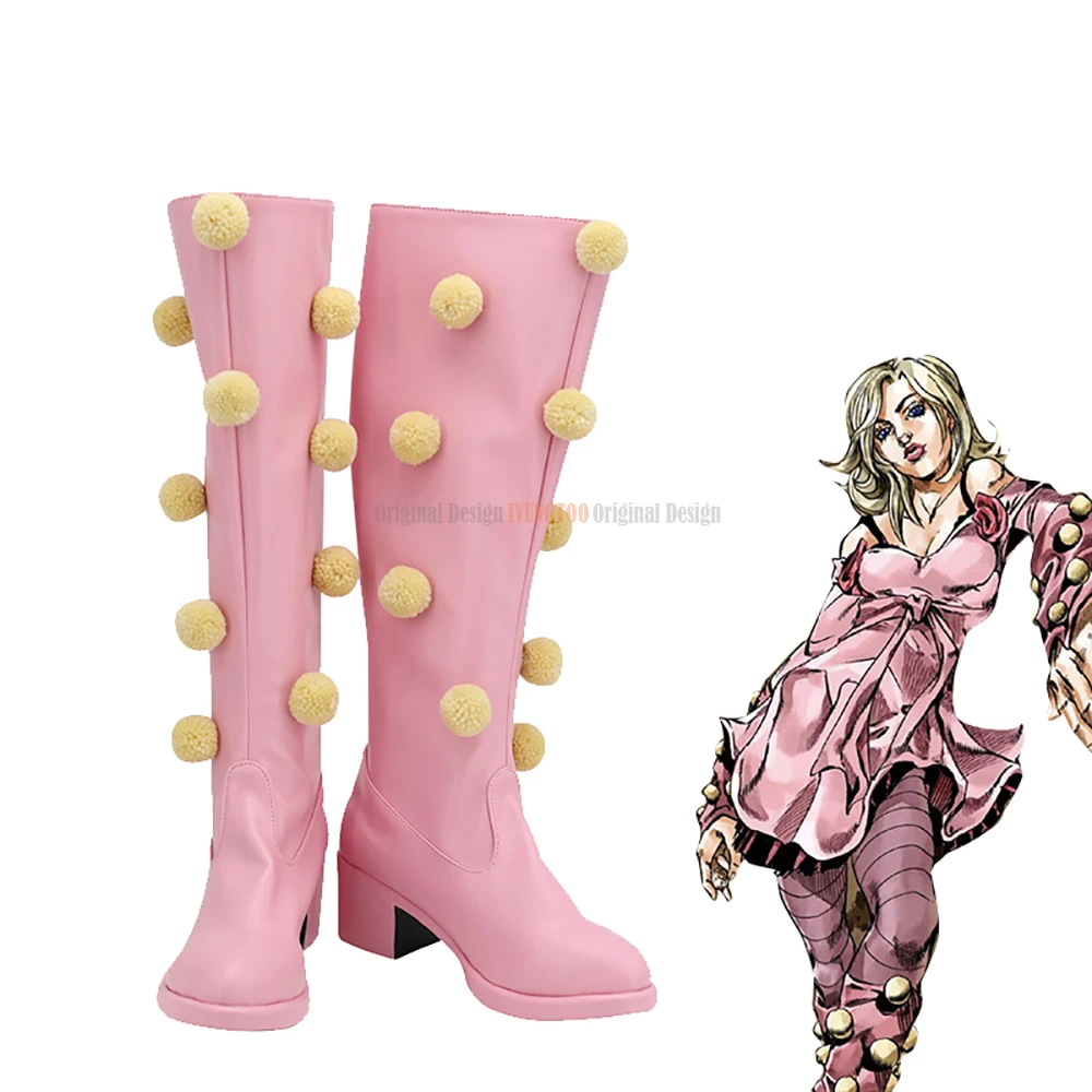 Sbr Lucy Staal Roze Schoenen Cosplay Jojo 'S Bizarre Adventure 7 Lucy Staal Cosplay Laarzen Custom Made Voor Unisex