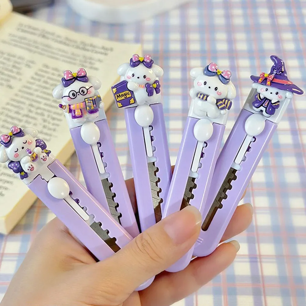 1 PCS Cute Purple Cartoon Alloy Mini Portalble Utility Knife Cutter Letter Envelope Opener Mail Knife School Office Supplies