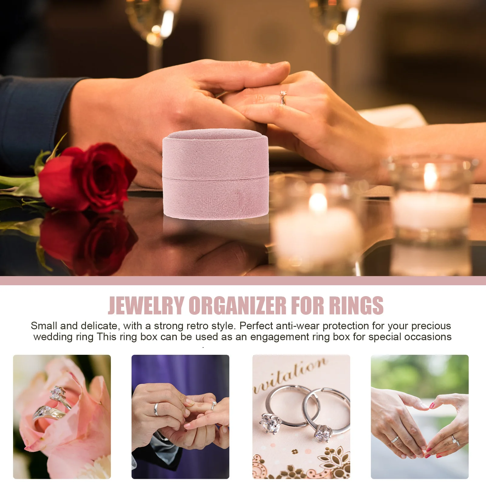 

Portable Couple Ring Box Rings Jewelry Organizer Travel Holder Case for Traveling