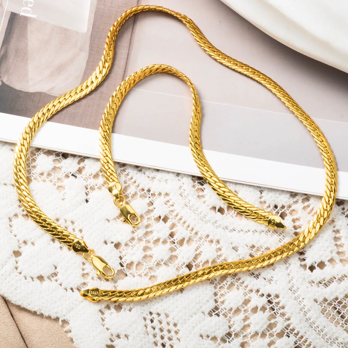

Chic Gold Plated Chain Necklace Bracelet Set for Women 2Pcs Minimalist Layering Jewelry Dainty Trendy Gift Quality Accessories