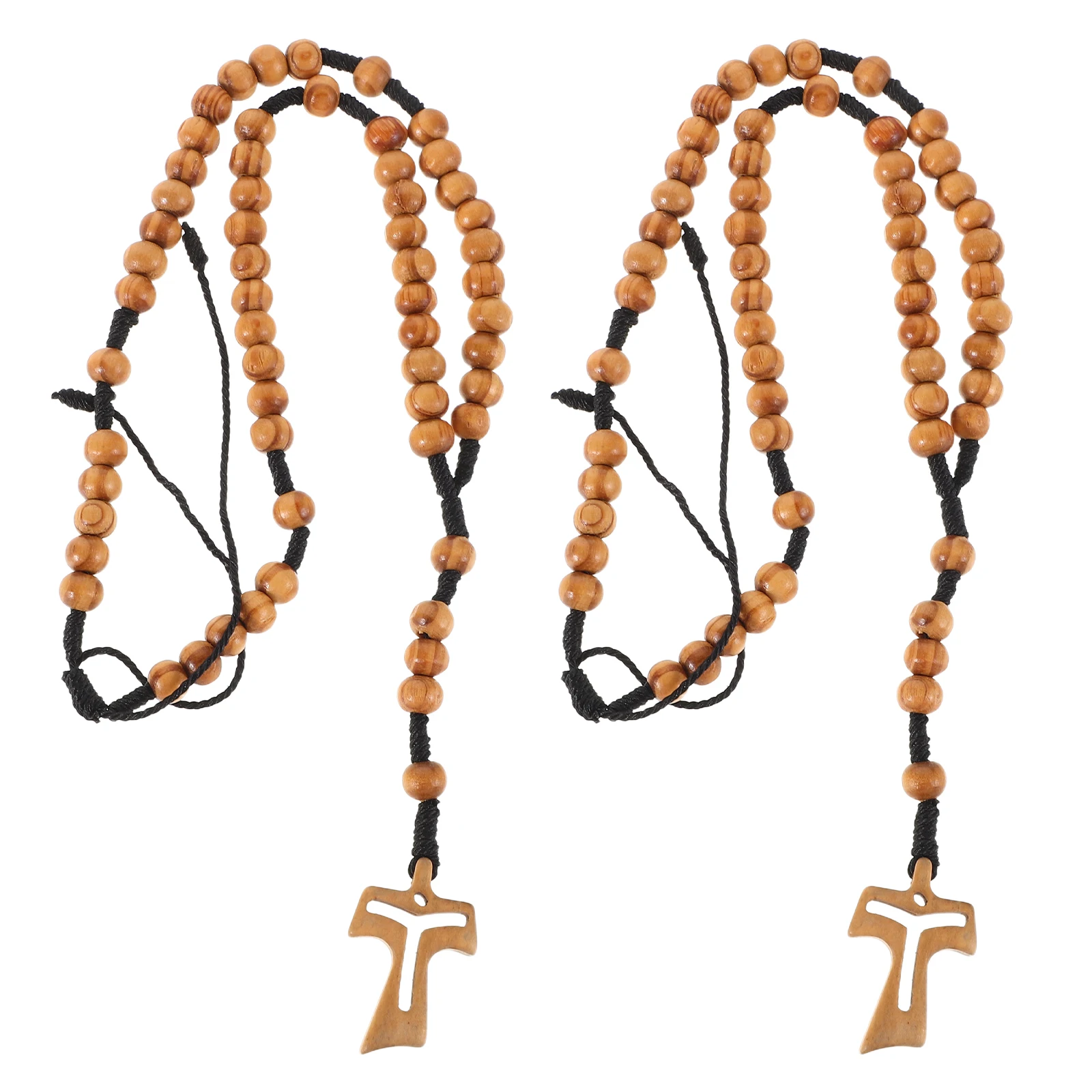 

2pcs Rope Woven Necklace Boho Bead Cross Chain Prayer Beads Earthy Vintage Mens Durable Wooden Religious Occasions Gift for Men