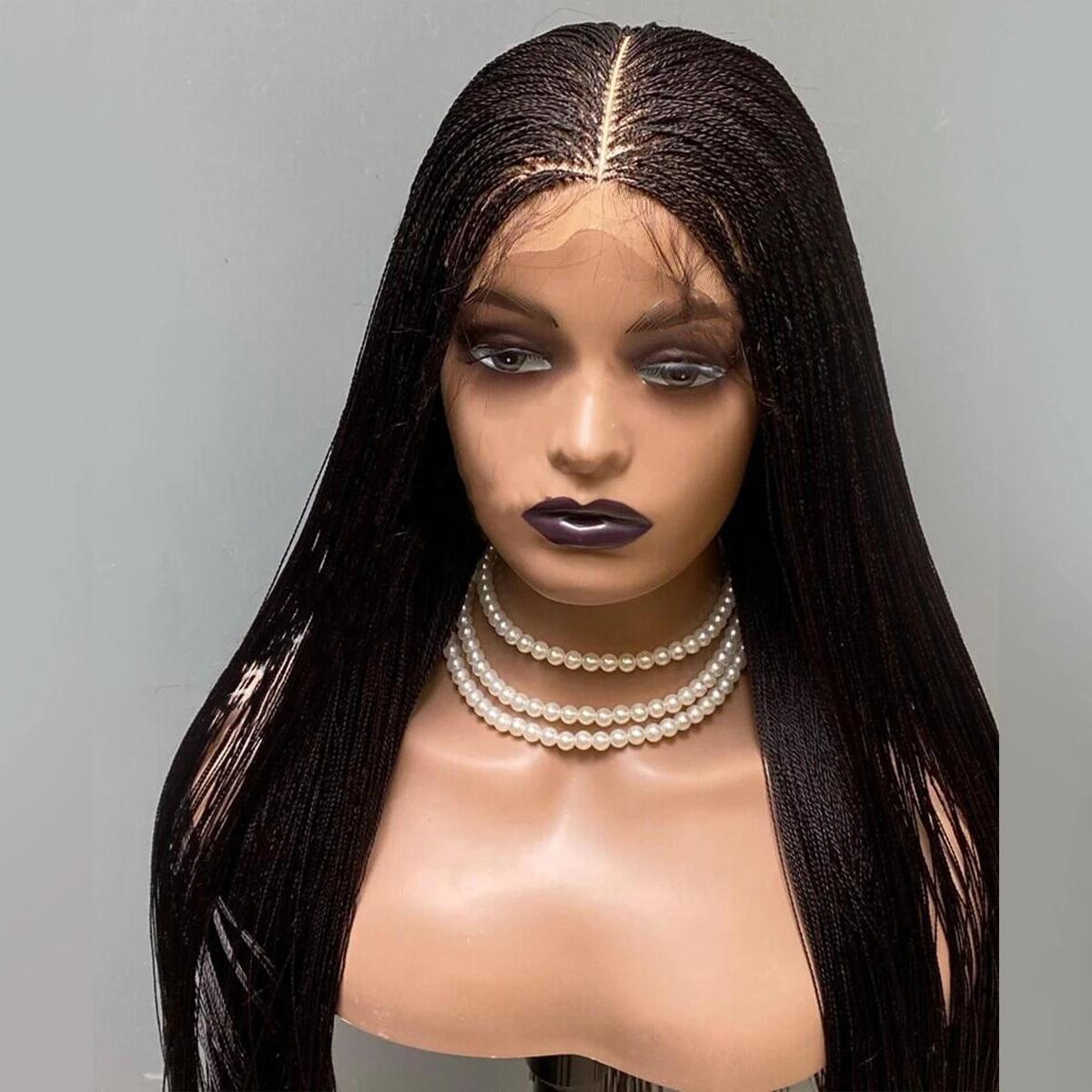 Black Micro Twist Braided Lace Front Wig — Glueless, 26 Inch