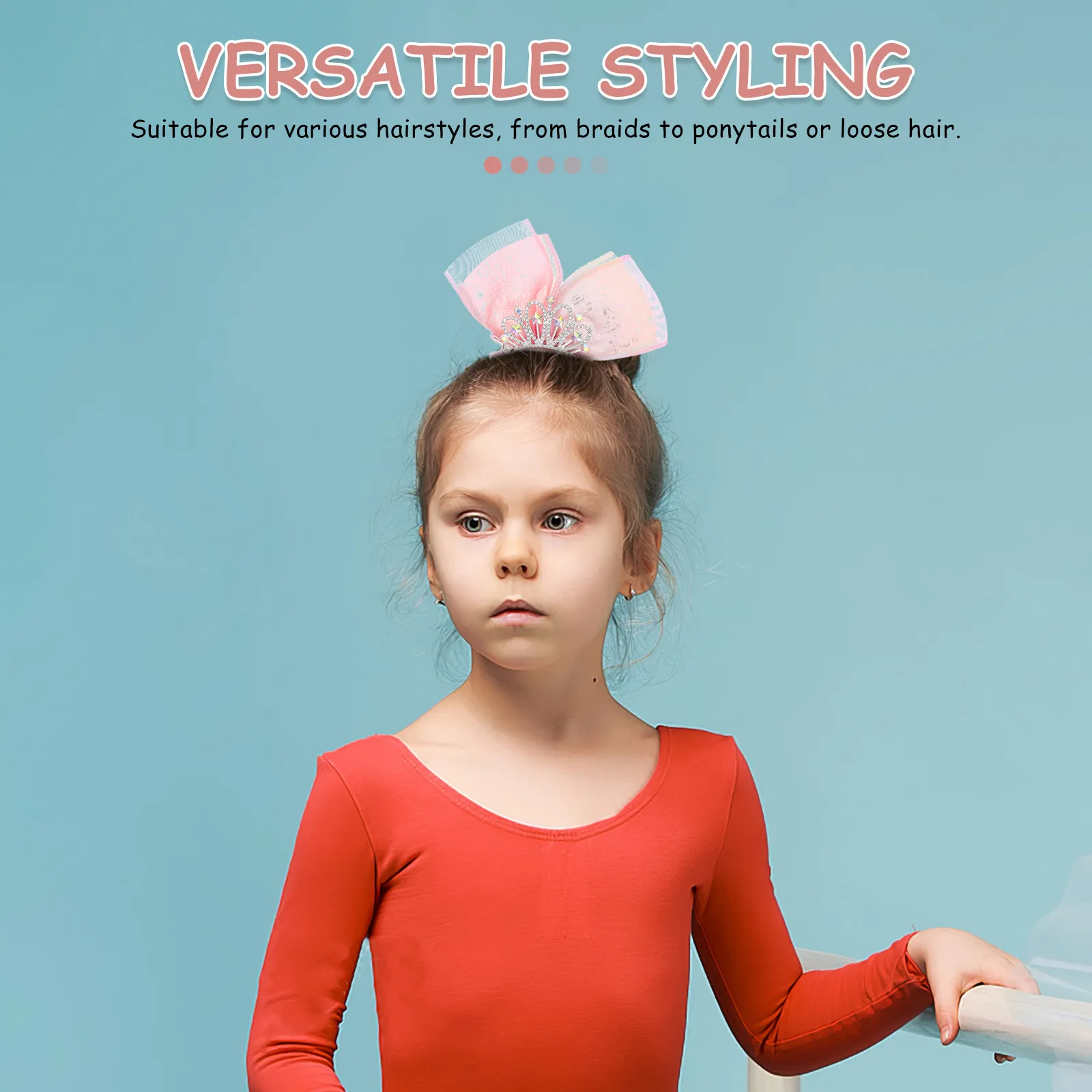 

4pcs Princess Hair Accessories Crown Tiara Clips Mesh Bow Rhinestone Barrettes Sparkly Hairpins For