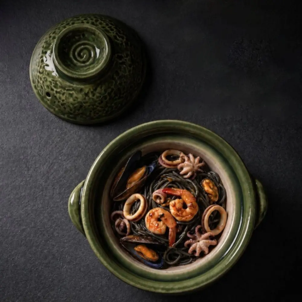 Pottery Double-Handled Casserole Pot Double-layered Glaze Heat-resistant Porridge Pot Hammered Pattern Vintage Clay Pot