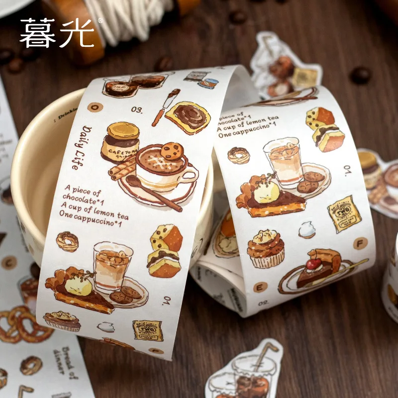 ملصق جمالي مطلي يدويًا ، قهوة وورق ذواقة ، شريط خاص لقص الزيت ، دفتر حسابات مستوحى من اللفافة الواحدة ، 60*2 متر