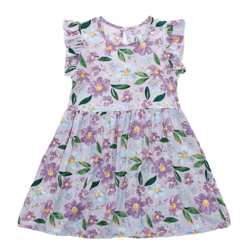 2024 Summer Teenager Girl Princess Kids Clothes Dresses Vestidos chiffon Floral leaf off shoulder sleeveless 6 8 9 10 12 14 Year