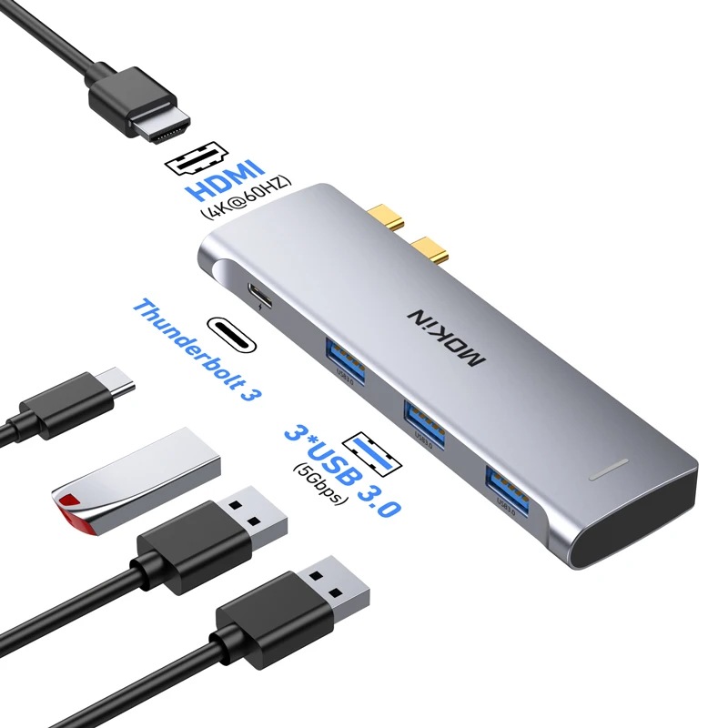 موكين USB Hub لماك بوك برو اير USB نوع C محول محطة الإرساء المزدوج USB C إلى Thunderbolt 3 HDMI USB3.0 ماك دونغل أجهزة الكمبيوتر المحمولة