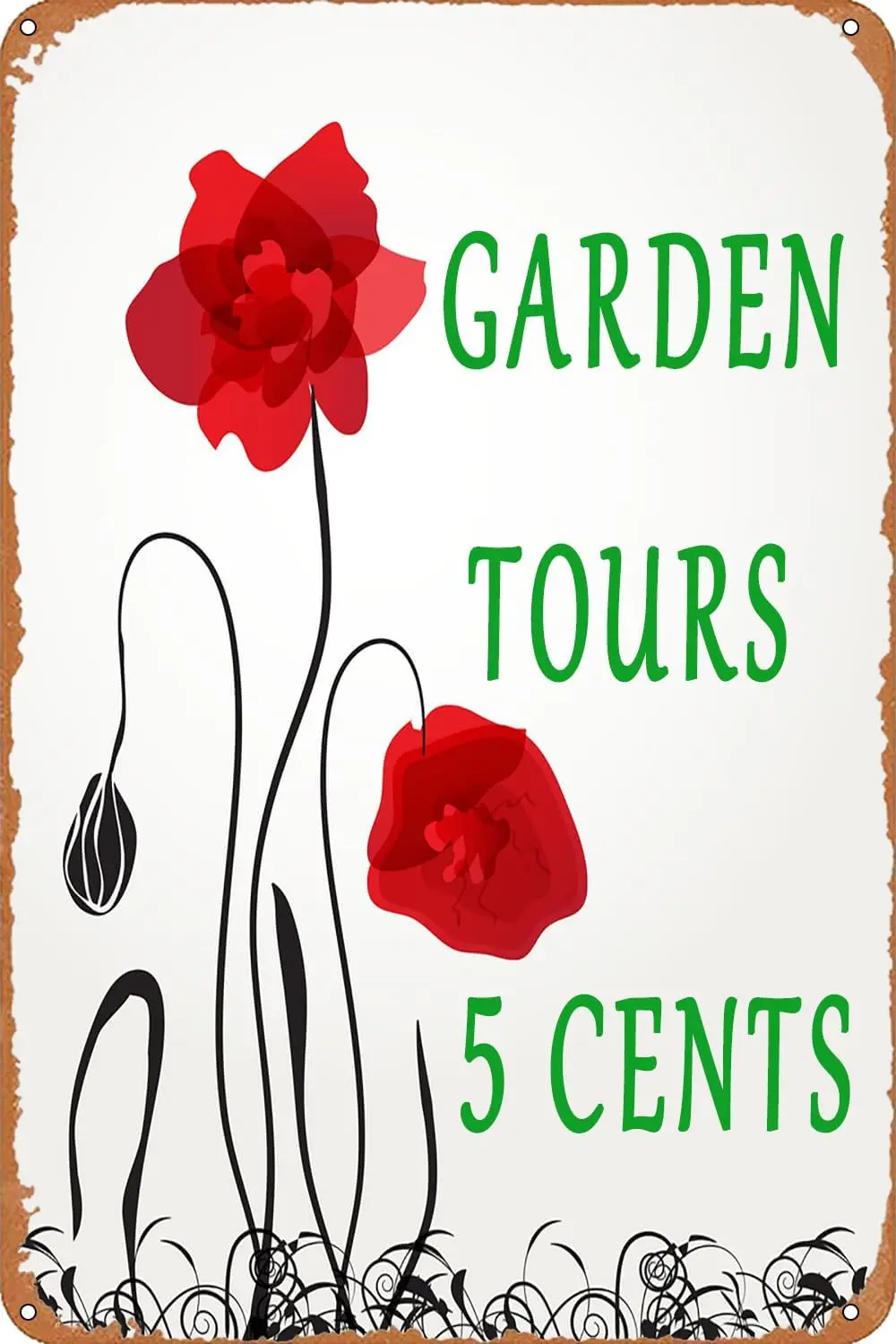 Garden Tin Sign Outdoor Gardening Metal Signs, Garden Tours 5 Cents, Retro Welcome Sign Decorative Flower Sign Cute Signs Vintag