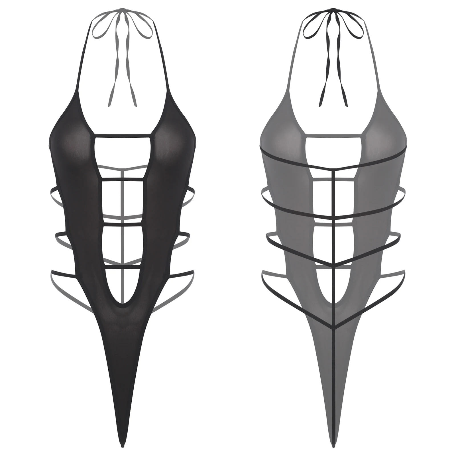 Летний женский кавайный ажурный аниме-боди, купальник с лямкой на шее, бикини с Т-образной спинкой, цельный комбинезон, ночная рубашка, пляжная одежда