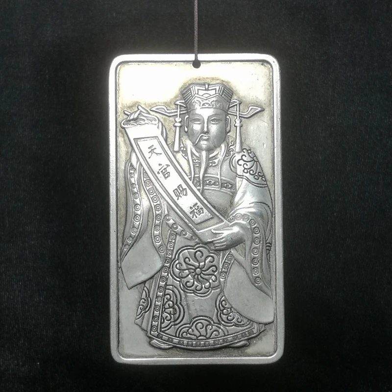 YIZHU CULTUER ART Size 9 × 5 cm Chinese Tibet Silver two-sided Carving God of Wealth statue old Thangka Pendant