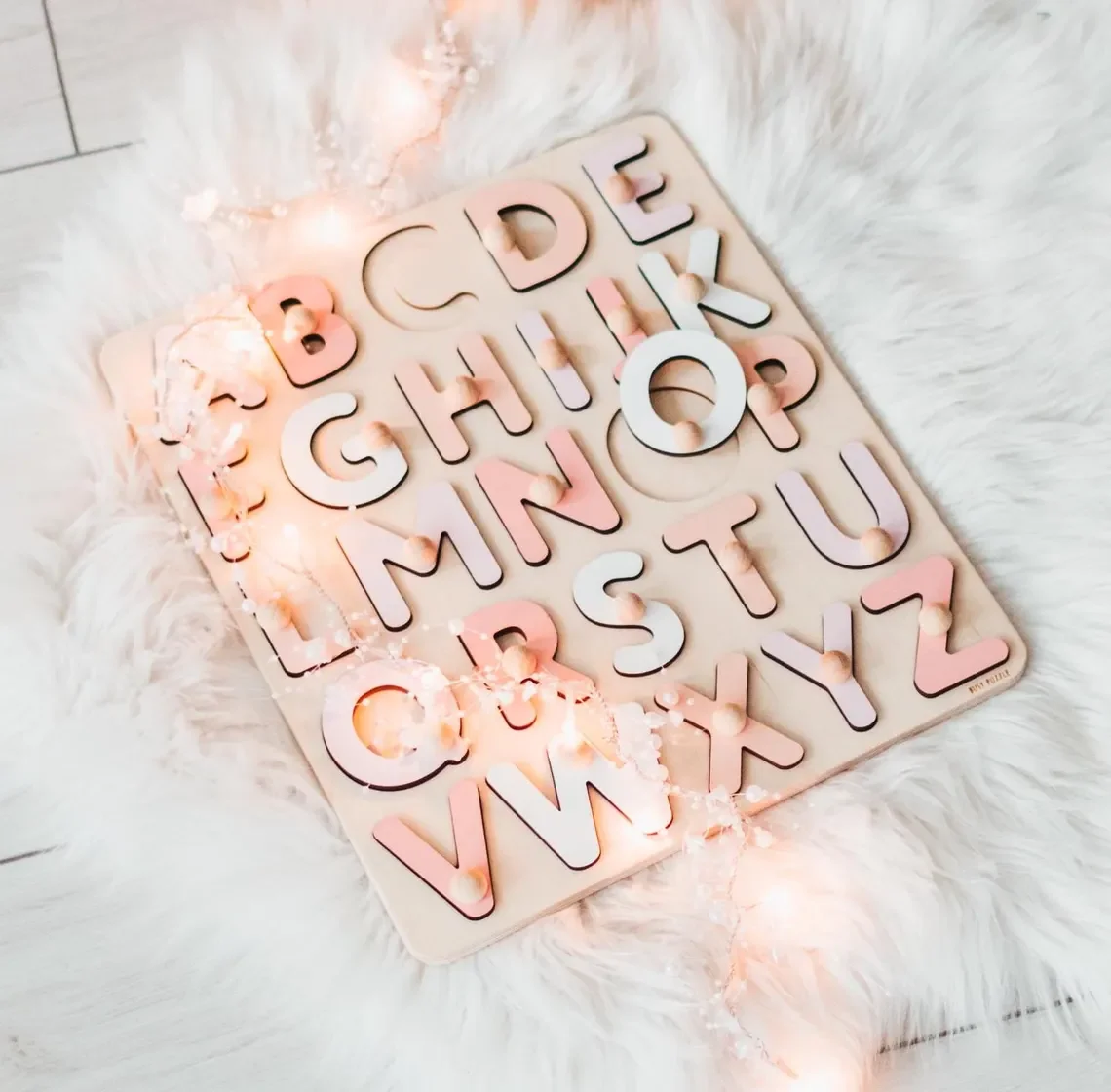 لغز الحروف الأبجدية الخشبي الباستيل لهدايا عيد الفصح للأطفال، لغز تعلم مونتيسوري، ألعاب الأطفال، هدية عيد الميلاد الأول