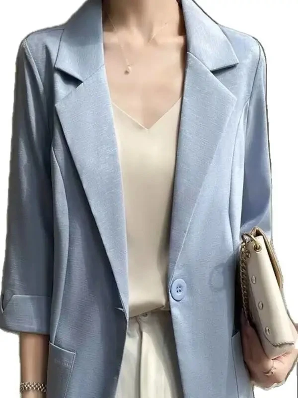 2024 New,Korean Suit Jackets,For Women,Summer Blazers ,Thin Coats Slim Three quarter sleeved Casual sun protection Suit Tops