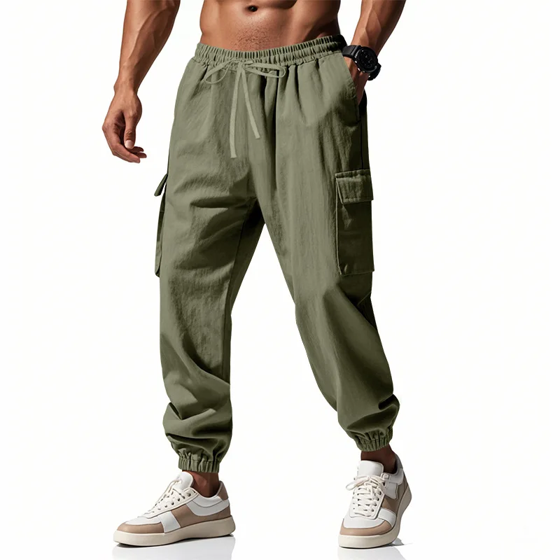 2025 Herren-Leinenhose, lässige Outdoor-Sport-Leggings, Multi-Pocket-Werkzeughose für Herren