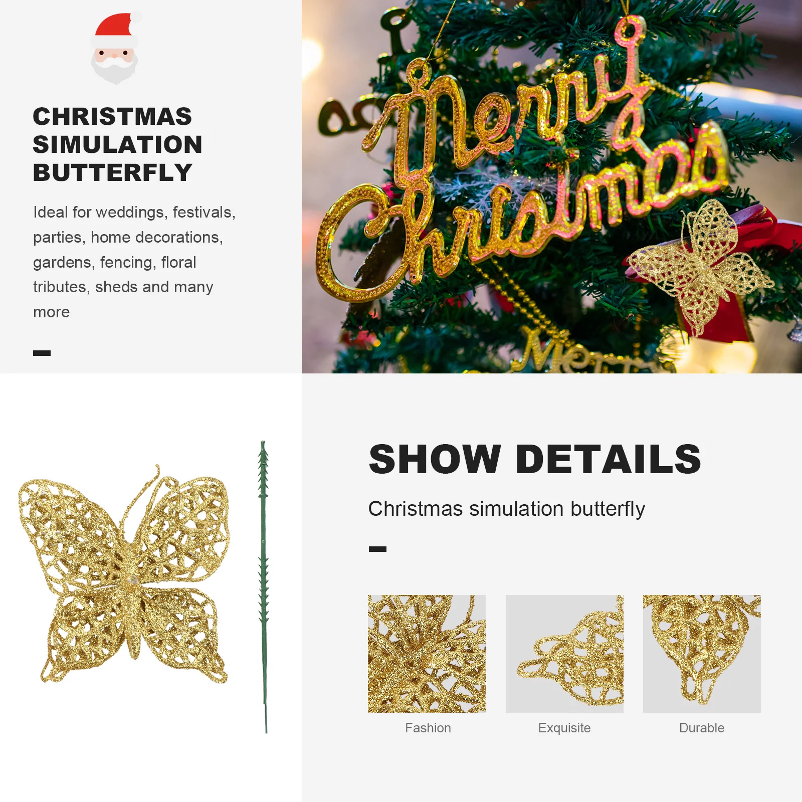 

6pcs Christmas Butterfly Decorations 5.9 Inch 15 Cm Red For Tree Wedding Party Home Garden Fence Xmas Ornament Decor