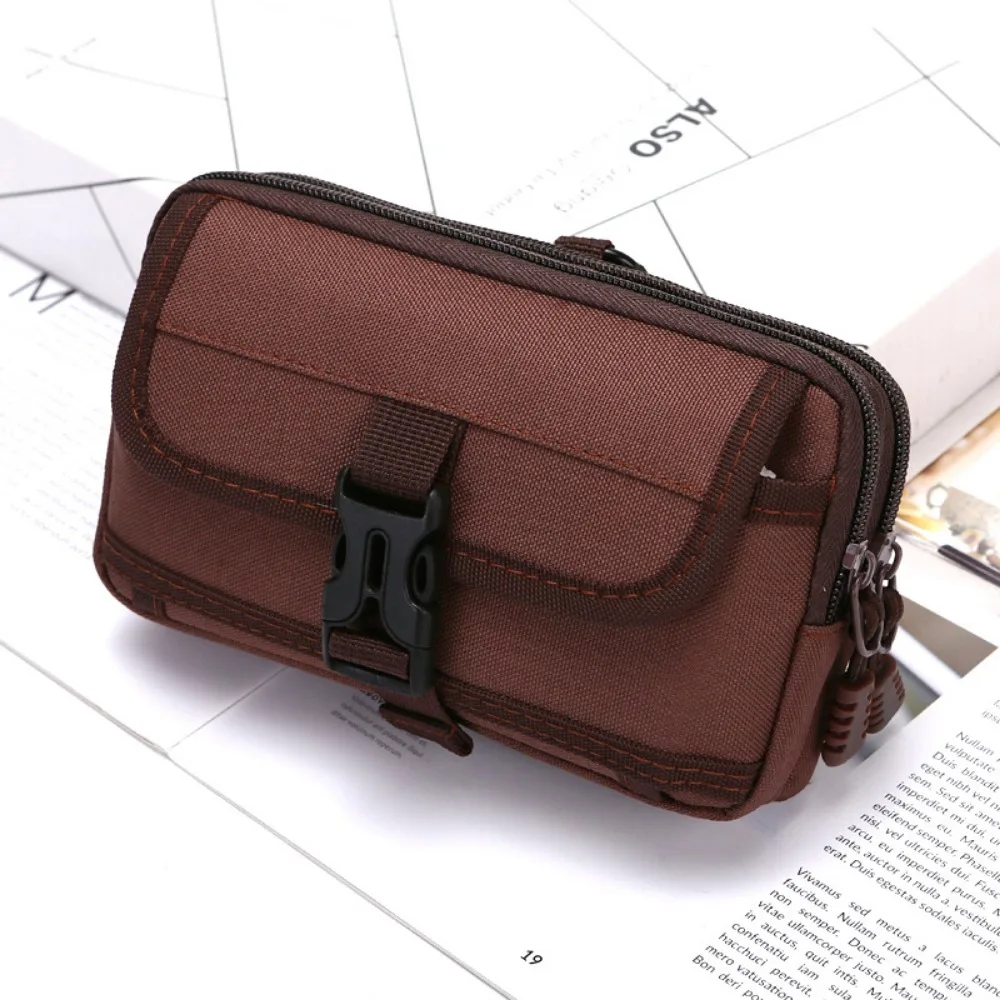 

Double Layer Mobile Phone Bags Nylon Colth Horizontal/Vertical Style Belt Waist Bag Snap Button Durable Phone Purse