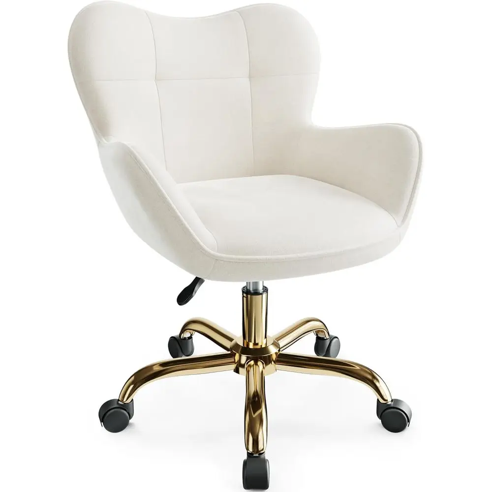 

Fluffy Velvet Desk Chair with Wheels, Height Adjustable Makeup Chair with Back, Modern Household Chair for Bedroom Living Room